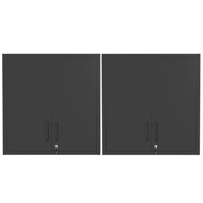 2-Pack Garage Tool Cabinet,Heavy Duty Steel Garage Storage System with Lockable Doors & Adjustable Shelves,Wall Mount Tool Cabinet Set for Workshop Organization,Black