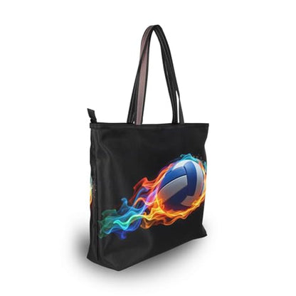 Volleyball Ball Black Tote Bag for Women Work Beach Bag Travel Bag - size: 18.5 L