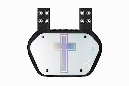 O Shield Golden Cross Chrome Football Back Plate, Lower Back Pads for Football Players, Rear Protector, Cross Series - size: Youth (Weight less than 180 Pounds), style: Holy Cross White