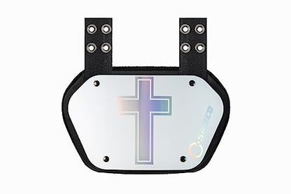 O Shield Golden Cross Chrome Football Back Plate, Lower Back Pads for Football Players, Rear Protector, Cross Series - size: Youth (Weight less than 180 Pounds), style: Holy Cross White