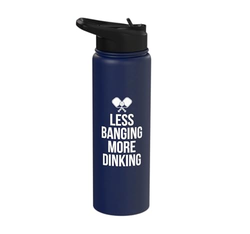 Less Banging More Dinking Pickleball Player Strategy Stainless Steel Insulated Water Bottle - color: Navy Blue