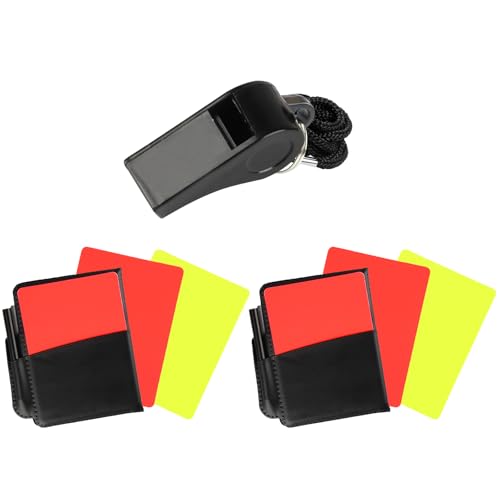 Soccer Referee Kit,1 Soccer Referee Whistle with Lanyard & 2 Soccer Referee Card Set,Red and Yellow Cards for Soccer and Loud Crisp Sound Whistle for Coaches Referee Training Lifeguard Whistles