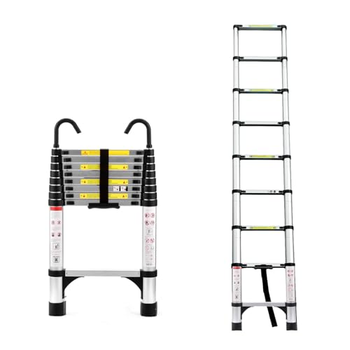 Telescoping Ladder, Aluminum Lightweight Extension Ladder with 2 Triangle Stabilizers, Heavy Duty 330lbs Max Capacity, Multi-Purpose Collapsible Ladder for RV or Outdoor Work (8.5FT) - size: 8.5FT