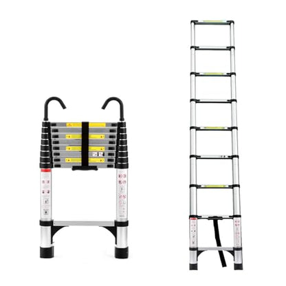 Telescoping Ladder, Aluminum Lightweight Extension Ladder with 2 Triangle Stabilizers, Heavy Duty 330lbs Max Capacity, Multi-Purpose Collapsible Ladder for RV or Outdoor Work (8.5FT) - size: 8.5FT