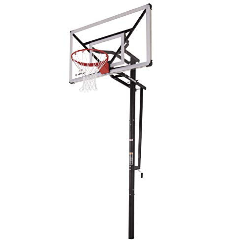 Silverback Height Adjustable In-Ground Basketball Hoop with Tempered Glass Backboard, Pro-Style Breakaway Rim, Pole and Backboard Pad