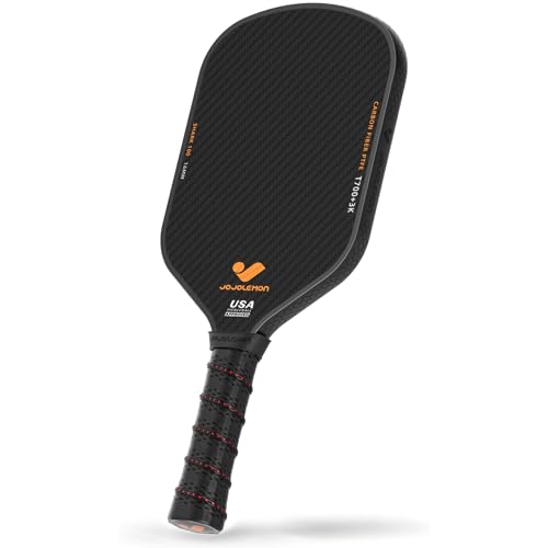 JOJOLEMON Pickleball Paddles, Carbon Fiber Pickleball Paddle with a 16mm Shark Power Polymer Core, The Pickleball Rackets Designed for Ultimate Spin & Consistency - color: Black