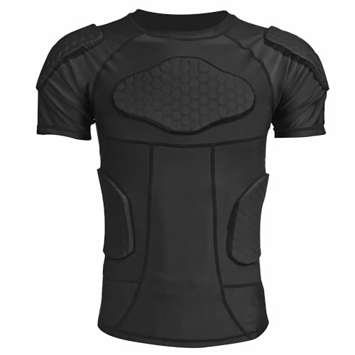Mens Padded Compression Shirt Football Rib Protectors 6-Football Pads Chest Protector Padded Shirt Protective Gear for Football Baseball Basketball - size: X-Large, style: Black