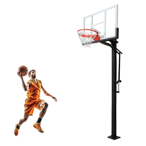 Outdoor in-Ground Basketball System, 8-10Ft Quick-Adjust Height Hoop, 55" Shatterproof Tempered Glass Backboard, Heavy-Duty Stable Base for Driveway, Court, Backyard