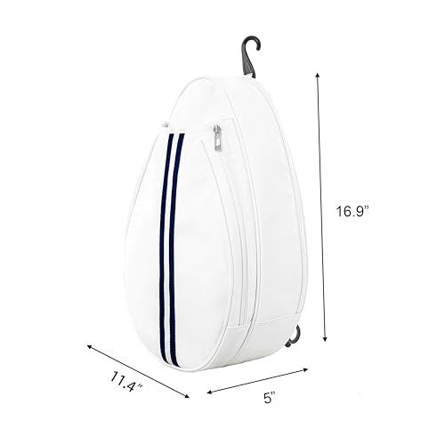 White PU One Shoulder Crossbody Tennis Backpack Girls Tennis Bag Tennis Racket Sling Bag for Women, with Water Bottle Holder - color: cream white