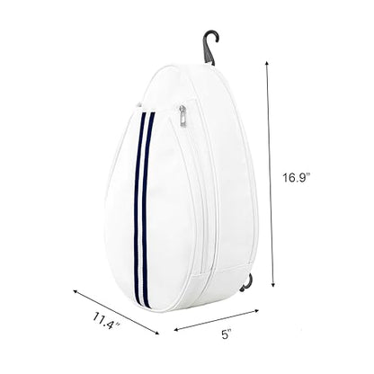 White PU One Shoulder Crossbody Tennis Backpack Girls Tennis Bag Tennis Racket Sling Bag for Women, with Water Bottle Holder - color: cream white