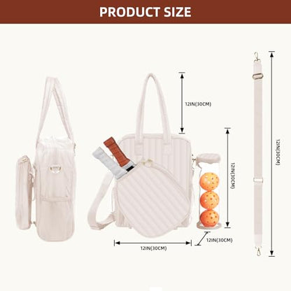 Women's Pickleball Bag with Ball Bag, Waterproof Pickle Ball Bag Tote Shoulder Bag - color: Cream