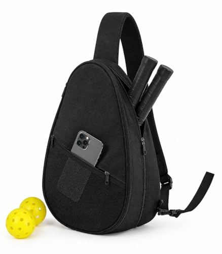Kryn Minimalist Pickleball Sling - Sleek Crossbody Paddle Bag & Equipment Carrier - Lightweight Pro Series Satchel for Quick Court Access & Essential Gear - Men & Women (Black)