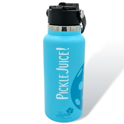 Maui Pickleball Co.™ Pickleball Water Bottle 32oz Best Pickleball Accessories Insulated Stainless Steel Water Bottle Funny PickleBall Gift Unique Sip/Straw Lid and Carry Handle - color: North Shore Blue