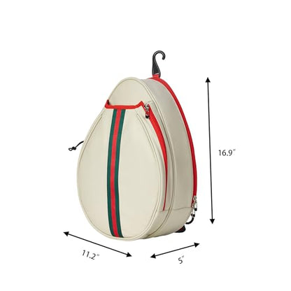 White PU One Shoulder Crossbody Tennis Backpack Girls Tennis Bag Tennis Racket Sling Bag for Women, with Water Bottle Holder - color: Khaki