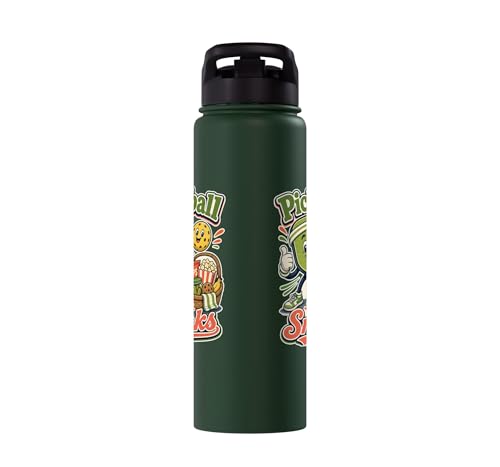 Pickleball Snack Break Court Humor Funny Retro Saying Stainless Steel Insulated Water Bottle - color: Dark Green