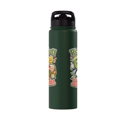 Pickleball Snack Break Court Humor Funny Retro Saying Stainless Steel Insulated Water Bottle - color: Dark Green