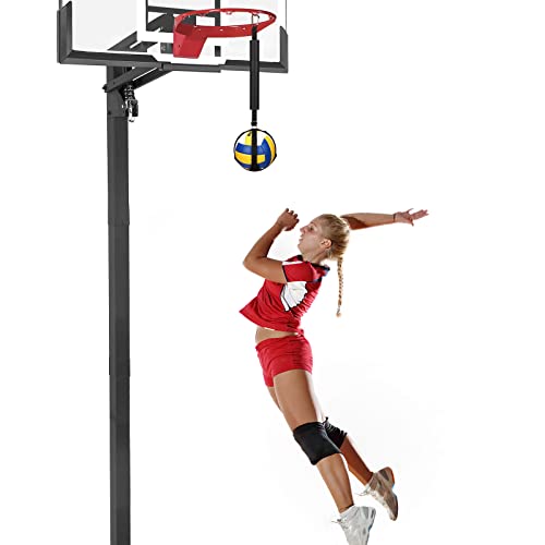 TOBWOLF Volleyball Spike Trainer with Bottom Holder, Volleyballs Spiking Pal for Basketball Hoop, Adjustable Volleyball Holder, Solo Practice Trainer Improves Serving, Jumping and Spiking Power