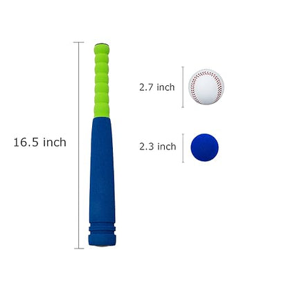 CeleMoon Soft Foam Kids Baseball Bat Toy Set with 3 Balls, 16.5 Inch [Mini Size] for Toddlers Ages 3+, Indoor Outdoor Sport TBall Playing Game, Blue
