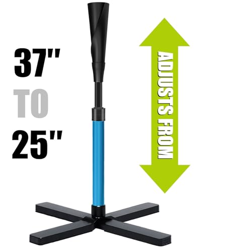 TARUMG Portable Batting Tee for Baseball/Softball, Height Adjustment from 25-47 inches, Heavy Duty Baseball Tee with Detachable Rubber Top, Easy Assembly Hitting Tee for Kids/Youth/Adults - style: Basic&Blue 25“-37”