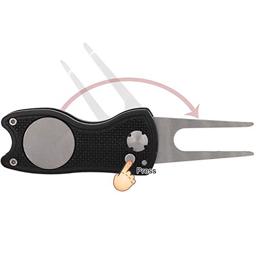 Golf Divot Repair Tool with Magnetic Ball Marker, Metal and Foldable Design