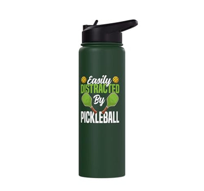 Funny Pickleball Paddle Easily Distracted By Pickleball Stainless Steel Insulated Water Bottle