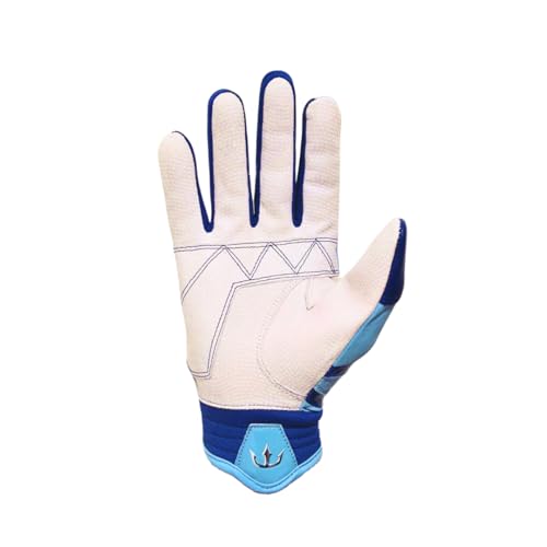 Lightning Series Batting Gloves - Premium Goat Skin Leather, Youth & Adult Sizes - color: Baby Blue/Royal Blue, size: Youth Small