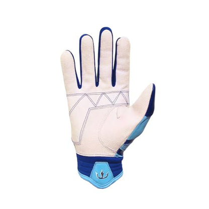 Lightning Series Batting Gloves - Premium Goat Skin Leather, Youth & Adult Sizes - color: Baby Blue/Royal Blue, size: Small