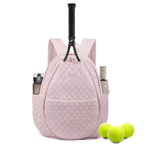 Tennis Bags for Women, Quilted Tennis Racket Bag Backpack for Tennis Racquet, Pickleball Paddles, Badminton - color: Pink, size: Medium