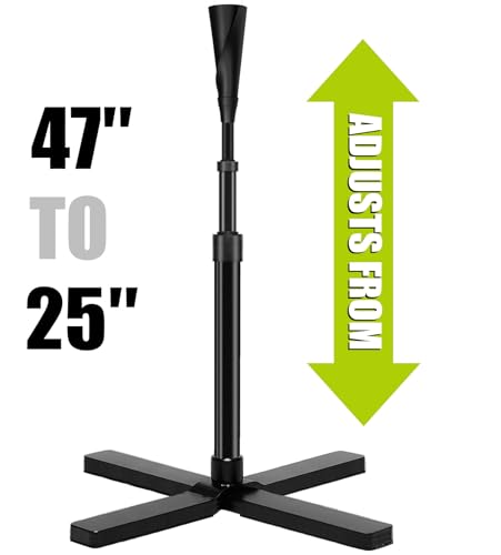 TARUMG Portable Batting Tee for Baseball/Softball, Height Adjustment from 25-47 inches, Heavy Duty Baseball Tee with Detachable Rubber Top, Easy Assembly Hitting Tee for Kids/Youth/Adults - style: Plus&Black 25“-47”