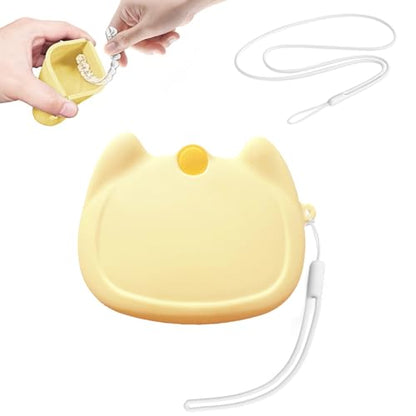 Silicone Retainer Case with Lanyard, WINDSIUUU Portable Cute Travel Retainer Holder Braces Aligner Case with Vent Holes Aligner Retainer Cases for Girls Women Kids Travel Denture Night Guard Container - color: Yellow
