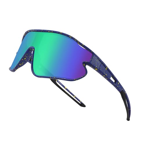 Kids Baseball Sunglasses - Youth Baseball Sunglasses for Boys Girls - Sports Softball Shades Age 6-14 - color: B3 Blue / Green Mirror