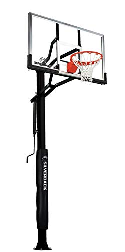Silverback Height Adjustable In-Ground Basketball Hoop with Tempered Glass Backboard, Pro-Style Breakaway Rim & Backboard Pad