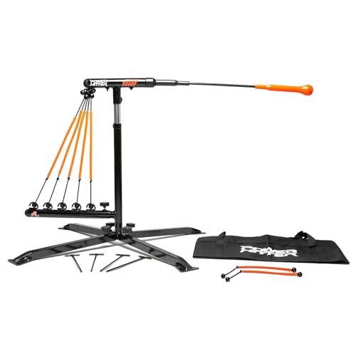 Anytime Baseball Power Hitter Baseball Swing Trainer for Baseball & Softball - Durable Baseball Training Equipment with High-Visibility Hitting Stick & Head - Carrying Case, Extra Bands & Stakes