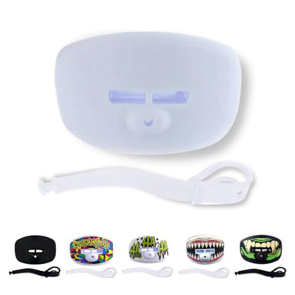 DAMAGE CONTROL Pacifier Mouthpiece – Football Mouthguard with Helmet Strap, Protects Teeth, Jaw & Mouth – Mouth Piece for Sports, No Boiling, Allows Airflow – Gear for Adults & Youth (White) - color: White