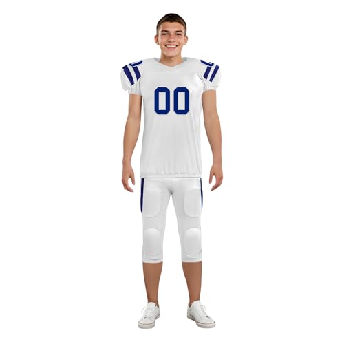 Youth Football Practice Jersey, Custom Blank Kids Practice Football Uniform Sportswear for Boys Training Games - color: Speed Blue White