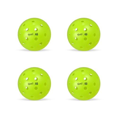 DWELL Elite 40 Hole Pickleball Balls | Crack Resistant | for Outdoor Pickle Ball Sports | Official Ball of All Florida Pickleball | Bulk Pickleballs - size: Pack of 4