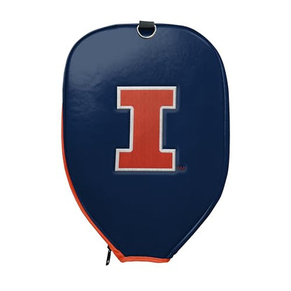 Officially Licensed Collegiate Pickleball Paddle Cover - Lightweight PU Leather Material - Durable Foam Interior Protection with Zippered Closure - Fits Most Paddles on the Market - color: Illinois Fighting Illini