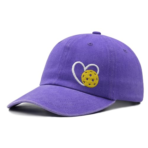 Pickleball Hat with Gift Box, Pickleball Gifts for Women Men, Adjustable Embroidered Heart Baseball Cap - color: Purple