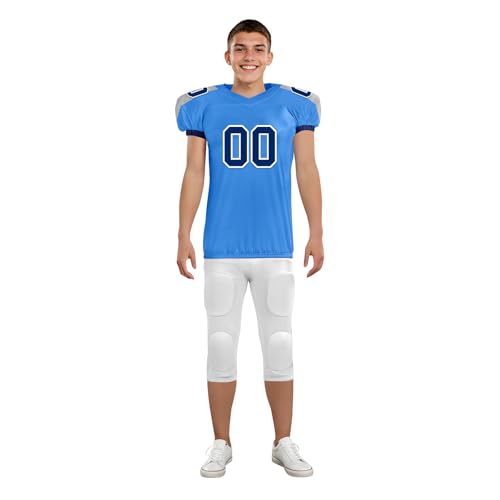 Youth Football Practice Jersey, Custom Blank Kids Practice Football Uniform Sportswear for Boys Training Games - color: Navy Blue Red