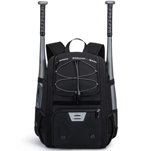 KAVIGOR Youth Baseball Bag, Softball Bag for Girls & Boys, Kids Tball Backpack with Shoes Compartment - color: Black