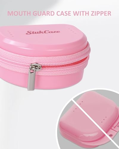 Mouth Guard Case with Zipper, Portable Carrying Retainer Mouthguard Case for Youth Football, Breathable Mouth Guard Boxing with Climbing Clip, Travel Storage Adult & Youth Sizes Pink