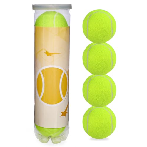 Tennis Balls 3/4 Pack – High Elasticity Training & Practice Balls for Beginners, Durable High-Visibility Colored Balls for Dog Exercise, Ideal for Hard, Clay & Grass Courts - color: Yellow-4P