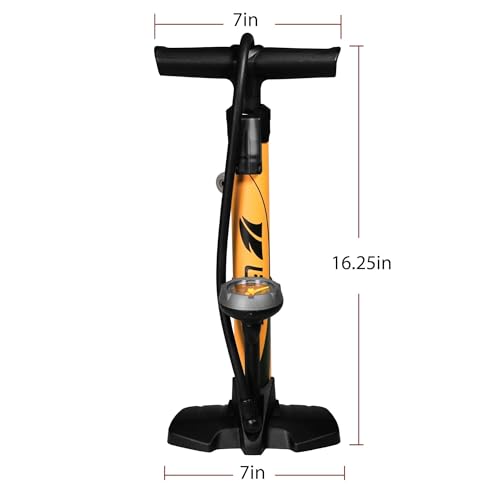 BV Bicycle Pump Durable Bike Floor Pump 17/24 inch Smart Valve Head, 160 psi, Automatically Reversible Presta and Schrader
