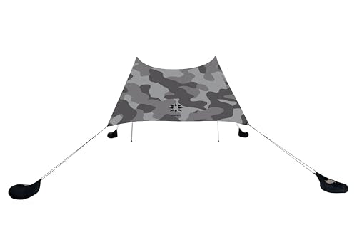 Neso Grande Portable Beach Tent Sun Shelter - Lightweight Beach Shade Canopy - Easy Setup for Family Outings - Patented Reinforced Corners - UPF 50+ Sun Protection - 7ft Tall, 9 x 9ft - color: Grey Camo