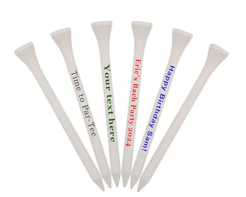 GBM White Golf Tees 100 Pack – 2 3/4″ Wooden Golf Tees – Customizable 2-Line Personalized Golf Tees – Durable Bulk Golf Accessories for Men & Women