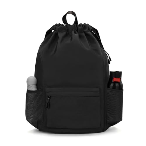 Valleycomfy Waterproof Drawstring Gym Backpack Bag for Men & Women,Sports Gym Bag with Side Pocket Black - color: A-black