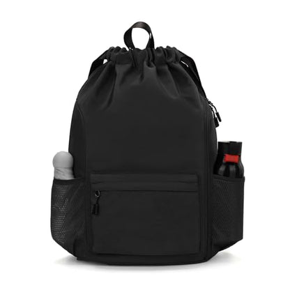 Valleycomfy Waterproof Drawstring Gym Backpack Bag for Men & Women,Sports Gym Bag with Side Pocket Black - color: A-black