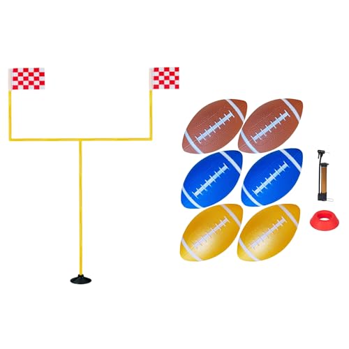 Football Field Goal Post with 6 Pcs Inflatable Footballs, a Football Kicker Stand and a Pump-Backyard Kicking Field Goal Post Set for Kids/Youth/Adults