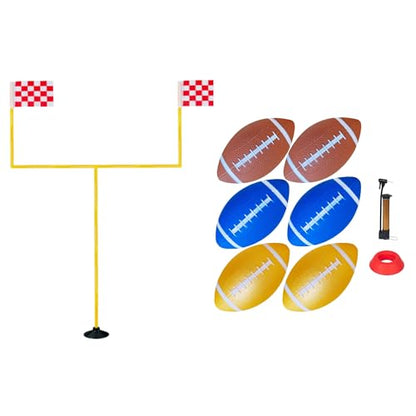 Football Field Goal Post with 6 Pcs Inflatable Footballs, a Football Kicker Stand and a Pump-Backyard Kicking Field Goal Post Set for Kids/Youth/Adults