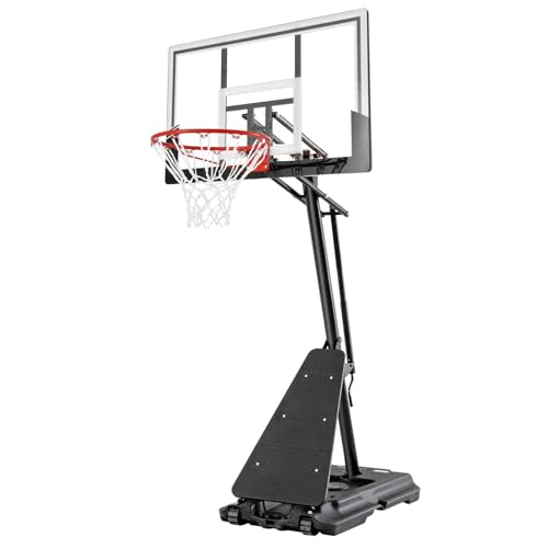 Skytime Basketball Hoop 44&48 Inch Backboard Portable Basketball Goals Outdoor,5.3-10ft Stepless Regulation Crank Adjust Basketball Goal System - color: Black and White, size: 48in Backboard Basketball Hoop
